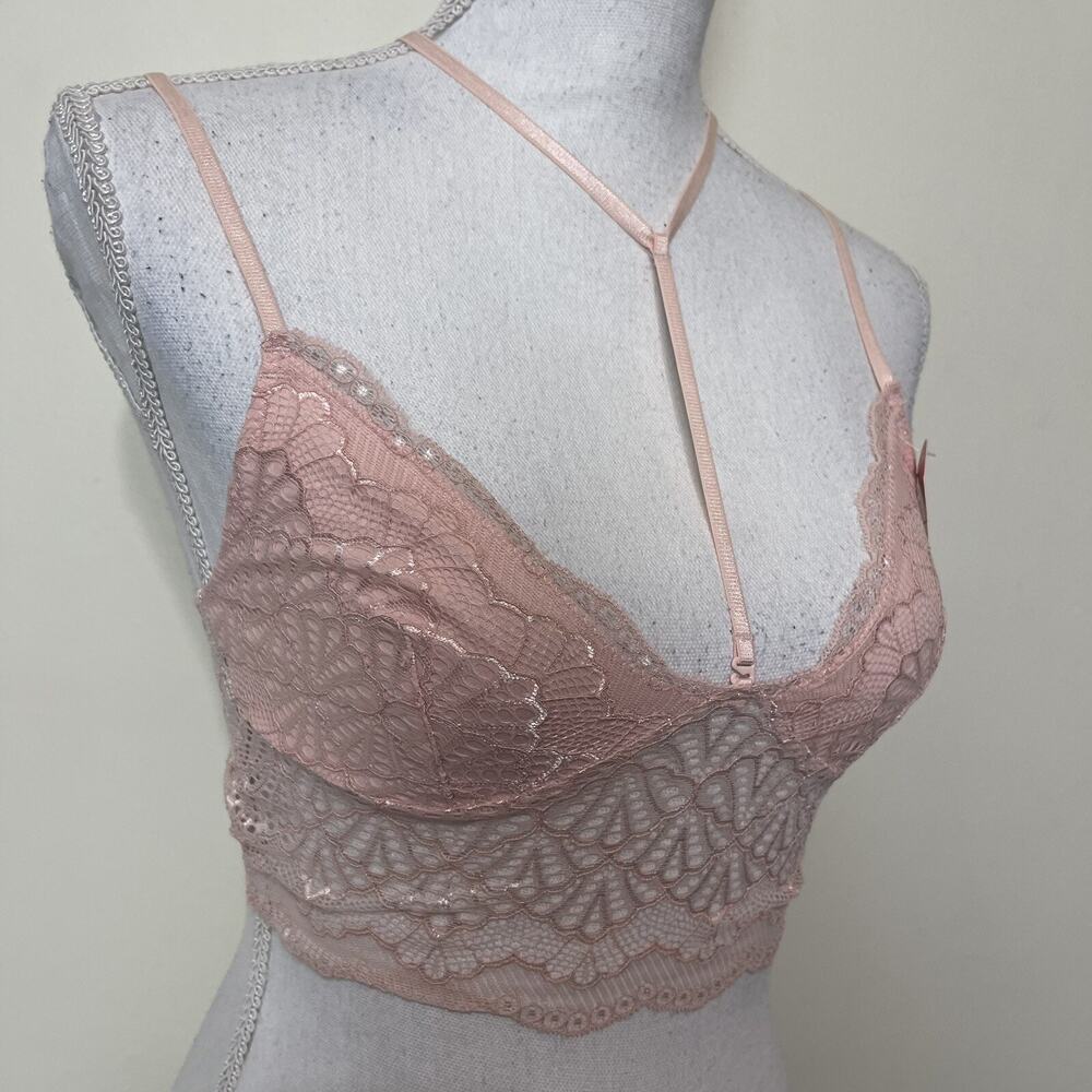 Anemone Long Line Lace Choker Sexy Bra Lingerie Lace Bralette Medium Large Pink‎